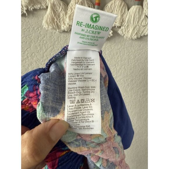 J. Crew Linen Blend Floral Pleated Elastic Shorts Tropical Beachy Blue Resort M - Picture 8 of 8